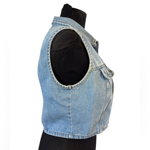 Vintage “Tickets” Blue Denim Crop Denim Vest Top - Picture 10 of 16